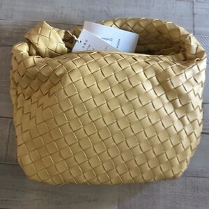 Yellow Woven Shoulder Bag with Basketweave Design